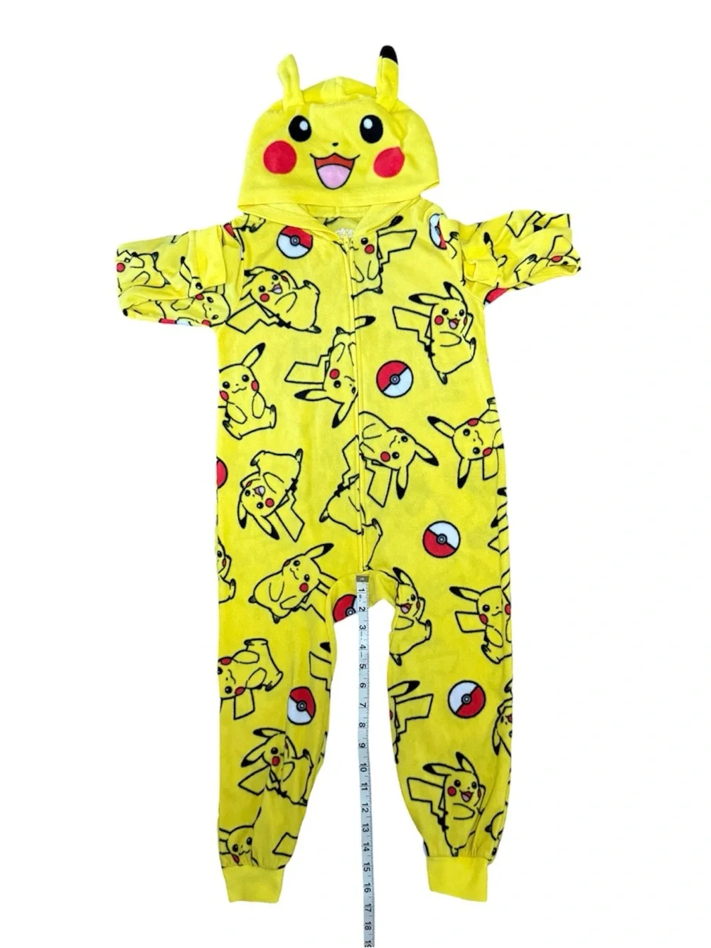 Pokemon Pikachu Union Suit Pajamas Kids 4-5 Yellow All Over Print Costume Hooded